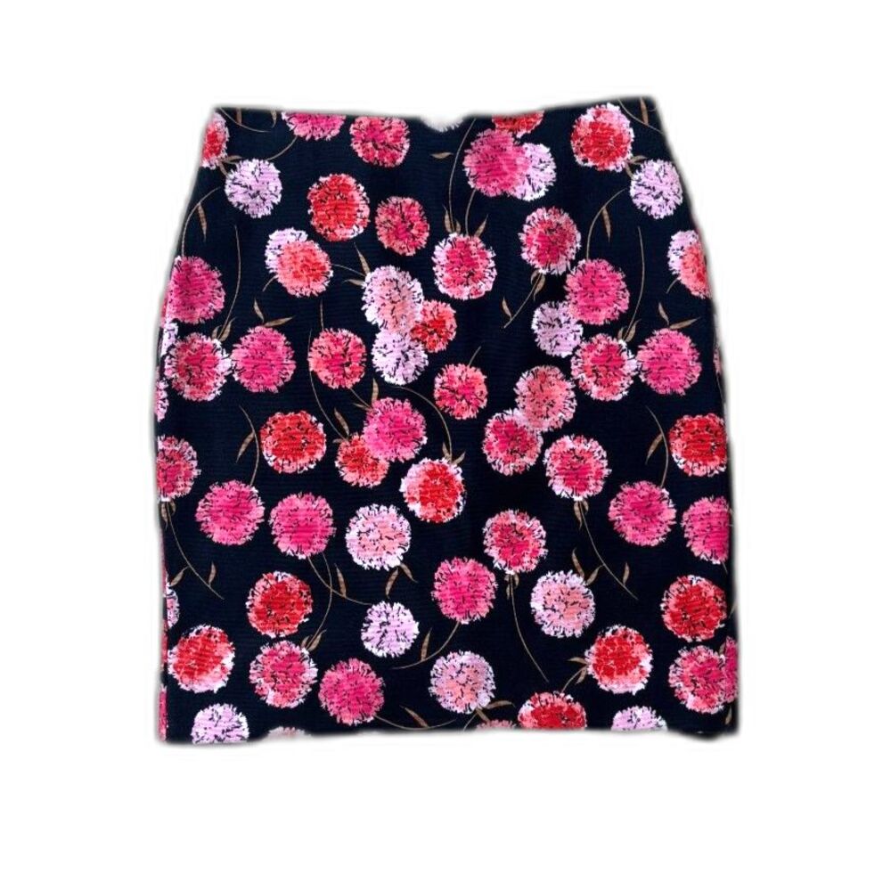 Talbots Floral Pencil Skirt 4P Black Pink Carnation Pom Poppy Lined Canvas